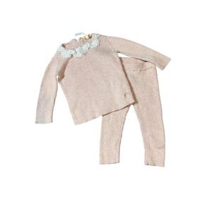 Kidichic SZ 6-12M Baby Girl Pink Ribbed Set Floral White Neck Trim Oyster Pearl